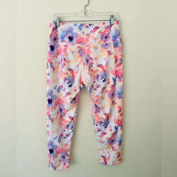 Leggings Apana Womens L Floral Watercolor Bright Leggings - Pink, Purple, Peach - Picture 4 of 6